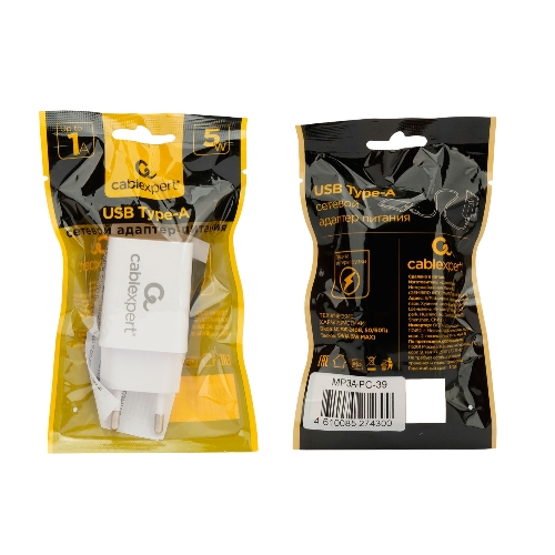 Сетевое зарядное устройство Cablexpert MP3A-PC-39 100/220V - 5V USB 1 порт, 1A, белый