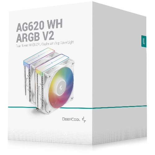 Кулер для процессора DEEPCOOL AG620 WH ARGb V2 LGA20XX/1700/1200/115X/AM5/AM4 (9шт/кор, TDP 260W, PWM, ARGb DUAL Fan 120мм, 6 тепл. трубок, белый) RET