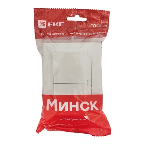 Розетка EKF ERR16-129-200-44 Минск 2-м СП 16А IP44 с заземлением, с защитными шторками, с крышкой, белая