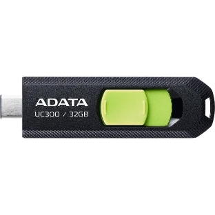 Флешка USB ADATA UC300 (ACHO-UC300-32G-RBK/GN), 32Gb, Type-C USB 3.2, R/W 100/30, черный/зеленый