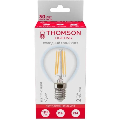 Лампа светодиодная филаментная Thomson TH-B2338 E14, шар, 11Вт, 6500К, белый холодный, 1 шт.