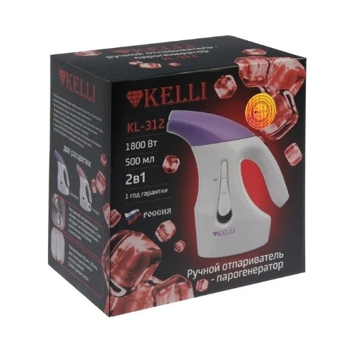 Отпариватель KELLI КL-312 сиреневый/белый, 1800 Вт, 20 г/мин, 500 мл