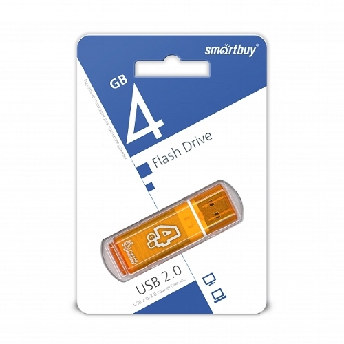 Флешка USB Smartbuy Glossy series Orange (SB4 GbGS-Or), 4Gb, USB 2.0, R/W 25/15, оранжевый