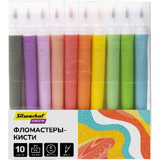 Фломастеры Silwerhof Create 13мм 146мм кисть, вентилируемый колпачок, 10 цветов, пакет с европодвесом