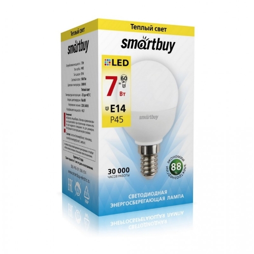 Светодиодная (LED) лампа Smartbuy-P45-07W/3000/E14