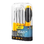 Многофункциональная отвертка 8-в-1 Deli DL636009 1шт ручка, 3 бита Phillips: PH0, PH1, PH2, 3 насадки с прорезями: 3 мм, 5 мм, 6 мм,2 специальные биты: точечные, Y-образные. Материал хвостовика: Cr-V.