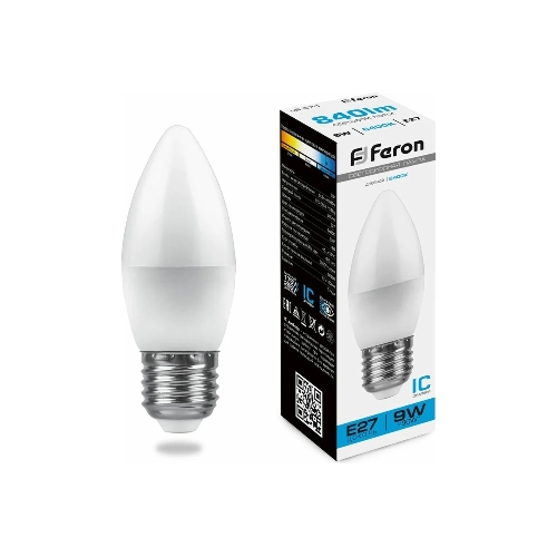 Лампа светодиодная Feron LB-570 9W 230V E27 6400K свеча