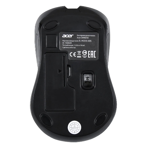 Мышь беспроводная Acer OMR010 черный, 1200 dpi, радиоканал, USB, кнопки - 3