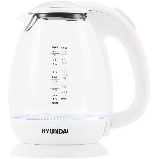 Чайник электрический Hyundai HYK-G3805 1.7 л, 2200 Вт, белый/прозрачный (корпус: стекло)