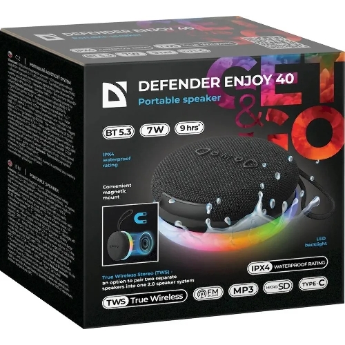 Портативная акустика Defender Enjoy 40 7Вт, Magnet/BT/IPX4/FM/TF/TWS