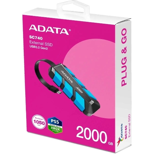 Внешний SSD ADATA SC740, 2TB, USB 3.2 Gen 2 Type-C, R/W 1050/1000, синий