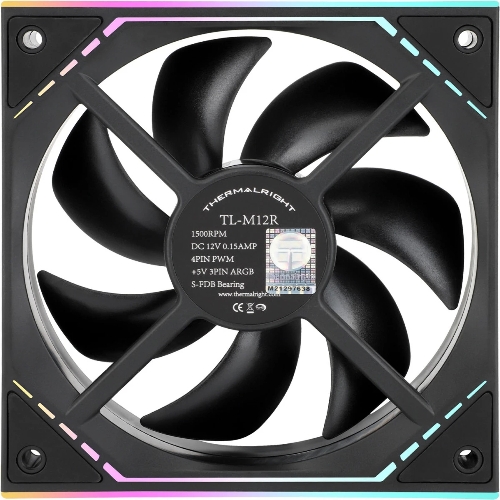 Кулер для корпуса Thermalright TL-M12R Reverse (124x120x25mm, 4-pin PWM, ARGB, 42.6CFM, 23.2dBA, 1500RPM, черный)