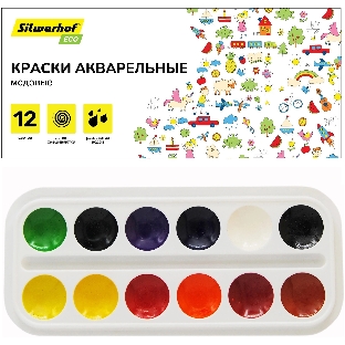 Краски акварельные Silwerhof Eco, медовые, 12 цветов, без кисти, картонная коробка