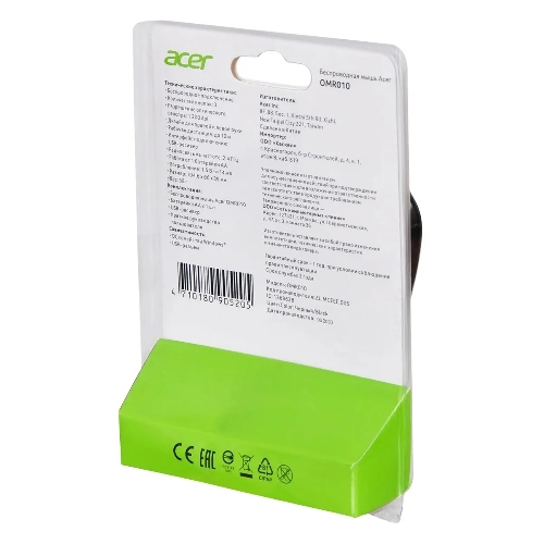 Мышь беспроводная Acer OMR010 черный, 1200 dpi, радиоканал, USB, кнопки - 3