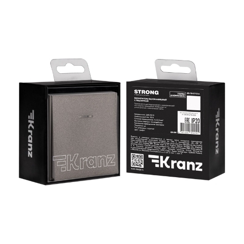 Выключатель Kranz STRONG 1 кл с подсветкой 10А с/у графит