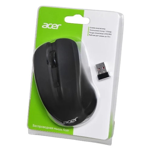 Мышь беспроводная Acer OMR010 черный, 1200 dpi, радиоканал, USB, кнопки - 3