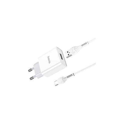 Блок питания (сетевой адаптер) HOCO C81A Asombroso single 1xUSB с кабелем Type-C, 2.1A, 10W, белый