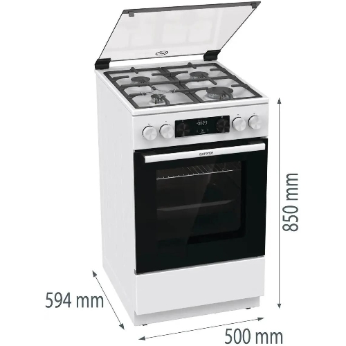 Плита Газовая Gorenje GGI5C22WF, газовая духовка, стеклянная крышка, чугун, белый