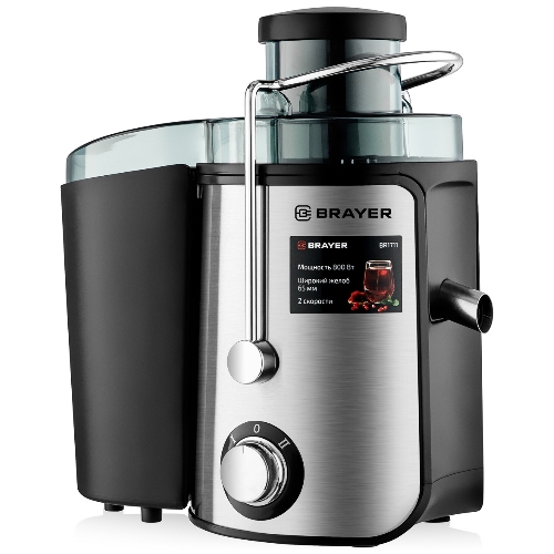 Соковыжималка BRAYER BR1711 серебристый, центробежная, 800 Вт, 500 мл, механическое