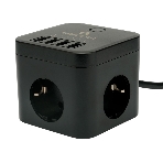 Сетевой фильтр Cablexpert Cube CUBE-3-U4-B-1.5, 3 р, 10А, 4хUSB, 1.5 м, ур.защиты 4+, черный, коробка