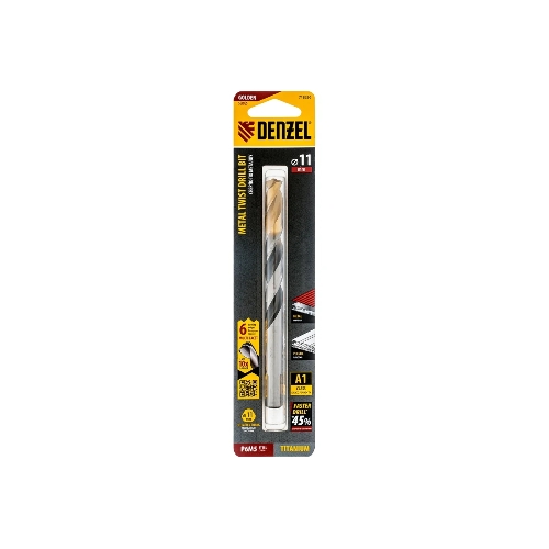Сверло спиральное по металлу Denzel 11 x 142мм, Р6М5, Golden Tip, многогранная заточка