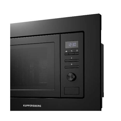 Встраиваемая микроволновая печь Kuppersberg HMW 621 B, объем 20 л, мощность 800 Вт, 5 уровней мощности, гриль, 8 автоматических программ, размораживание, кнопочное управление/утапливаемый поворотный переключатель, черный