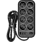 Сетевой фильтр Powercom SP-08 USB03AB 1,8 m 1.8м, 8 розеток, черный, коробка