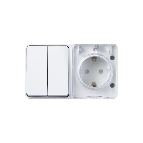 Блок ОП AtlasDesign Profi54 розетка 16А 250В с заземл. защ. шторки + 2-кл. выключатель 10А IP54 бел. SchE