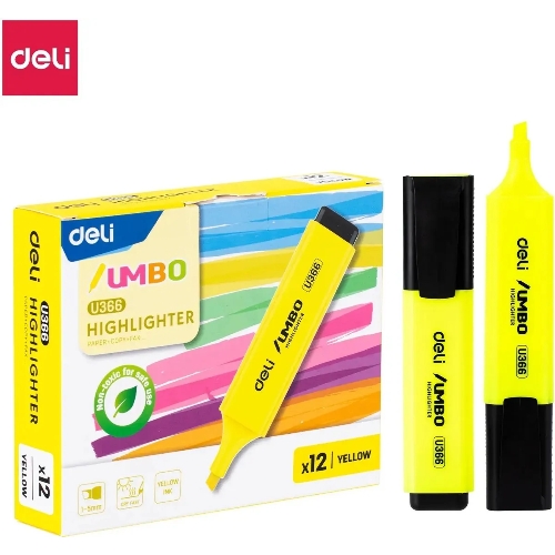 Текстовыделитель Deli EU366-YL Jumbo, скошенный пишущий наконечник, 1-5мм, желтый