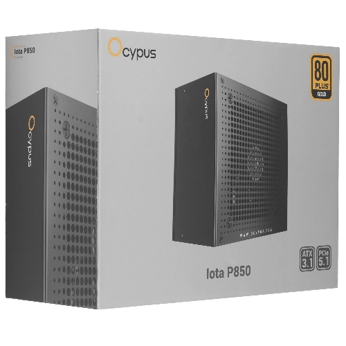 Блок питания 850W Ocypus Iota P850 (ATX, 80 PLUS Gold, APFC, 20+4 pin, 120мм fan, PCI-E 6+2Px3, 8xSATA) (Iota-P850-G1FFBK024X-EU)