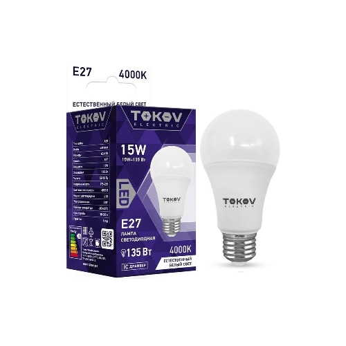 Лампа светодиодная TOKOV ELECTRIC 15Вт А60 4000К Е27 176-264В