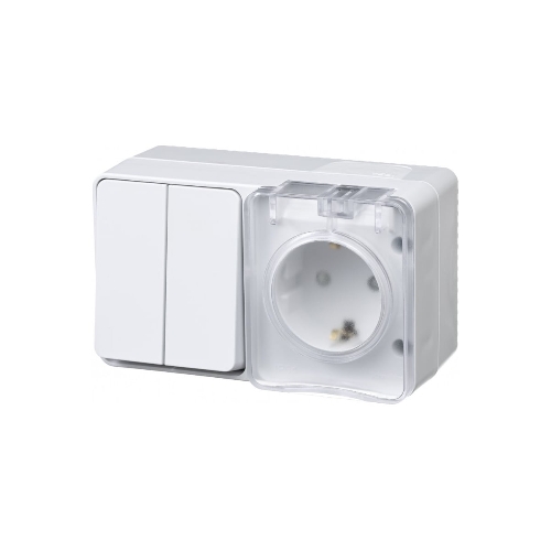 Блок ОП AtlasDesign Profi54 розетка 16А 250В с заземл. защ. шторки + 2-кл. выключатель 10А IP54 бел. SchE