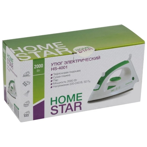 Утюг Homestar HS-4001 бело-зеленый (2000 Вт, пар, тефлоновая подошва)