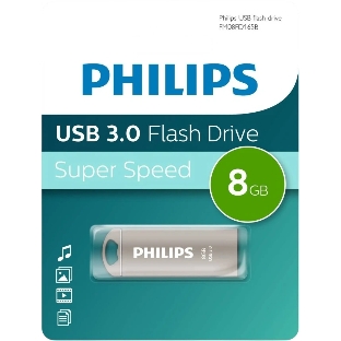 Флешка USB PHILIPS IRON (FM08FD165B/97), 8GB, USB 3.0, R/W 70/25, серебристый