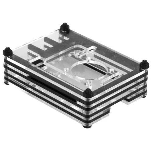 Корпус Qumo, 9-слойный акриловый + вентилятор, Raspberry Pi 4, черный transparent(RS041)
