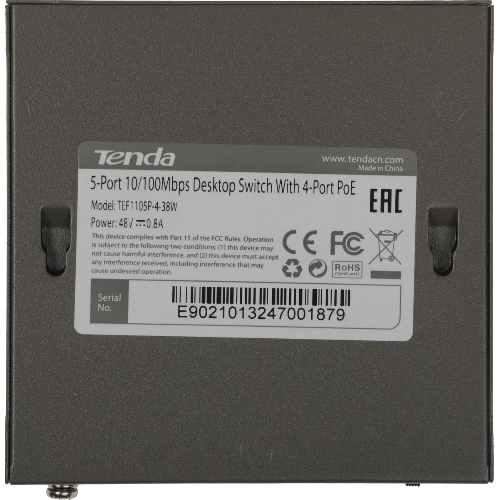 Коммутатор Tenda TEF1105P-4-38W 5PORT 10/100M