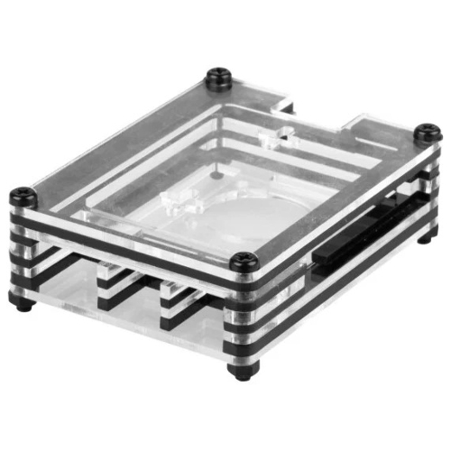 Корпус Qumo, 9-слойный акриловый + вентилятор, Raspberry Pi 4, черный transparent(RS041)