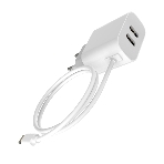 Сетевое зарядное устройство Maxvi CHL-242L 2хUSB 2.4A + литой кабель Lightning 1.2м, белый