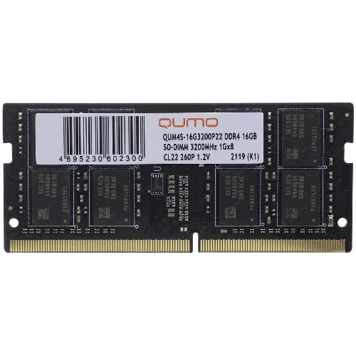 Оперативная память Qumo, DDR4, 16GB (1x16GB), 3200MHz, CL22, SO-DIMM