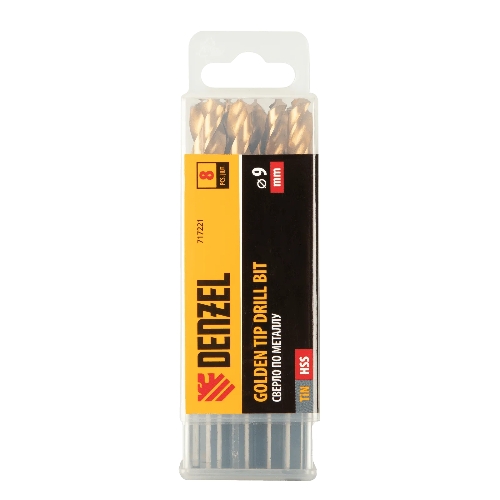 Сверло по металлу Denzel 9 мм, HSS-Tin, Golden Tip, 8 шт.