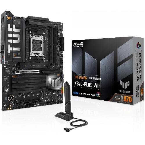 Материнская плата ASUS TUF GAMING X870-PLUS WIFI, AM5, AMD X870, 4xDDR5, 2xSATA, 4xM.2, 1xPCIe 5.0 x16, 1xPCIe 4.0 x4, 1xHDMI, 1xUSB-C 3.2 Gen 2, 1xUSB-C 3.2 Gen 2x2, 2xUSB-C 4.0, 1x 2.5Gb LAN, 1xUSB-A 2.0, 3xUSB-A 3.2 Gen 2, 4xUSB-A 3.2 Gen 1, 5x3.5 мм, Wi-Fi 7, ATX