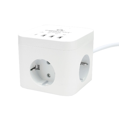 Сетевой фильтр Cablexpert Cube CUBE-3-CU3-W-1.5, 3 р, 10А, 1xType-C PD, 3xUSB, 1.5 м, ур.защиты 4+, белый, коробка