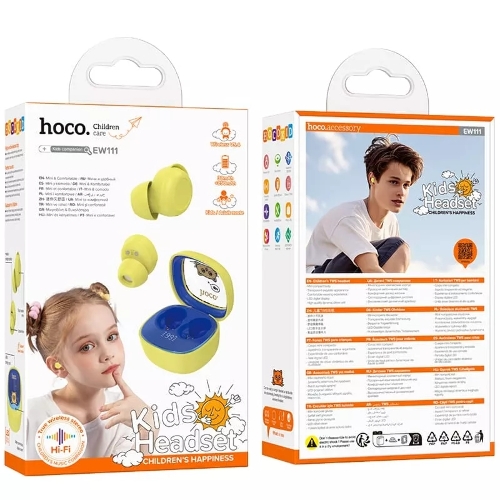 Наушники TWS Hoco EW111 Friendly желтый, внутриканальные, Bluetooth, до 4 ч