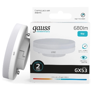 Лампа светодиодная Gauss Elementary 9Вт цок.: GX53 таблетка 220B св. свеч. бел. нейт. Tablet (упак.: 10 шт)