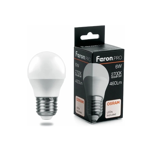 Лампа светодиодная Feron PRO LB-1406 6Вт Е27 теплый матовый шар