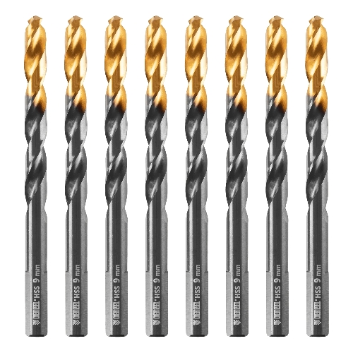 Сверло по металлу Denzel 9 мм, HSS-Tin, Golden Tip, 8 шт.