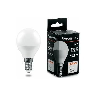 Лампа светодиодная Feron PRO LB-1409 9Вт Е14 белый матовый шар