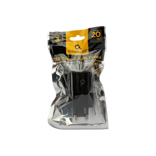 Сетевое зарядное устройство Cablexpert 20Вт, 3А, QC3.0/PD, 1xUSB, 1xType-C, черный, пакет