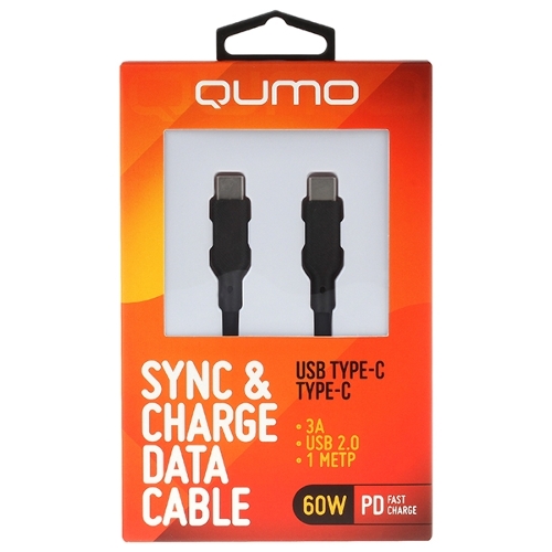 Кабель QUMO 32964 Type-C на Type-C, силиконовый, 1м, 3A, 60W, PD черный
