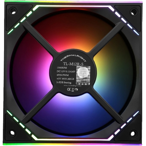 Кулер для корпуса Thermalright TL-M12R-S Reverse (124x120x25mm, 4-pin PWM, ARGB, 34.43CFM, 23.2dBA, 1500RPM, черный)